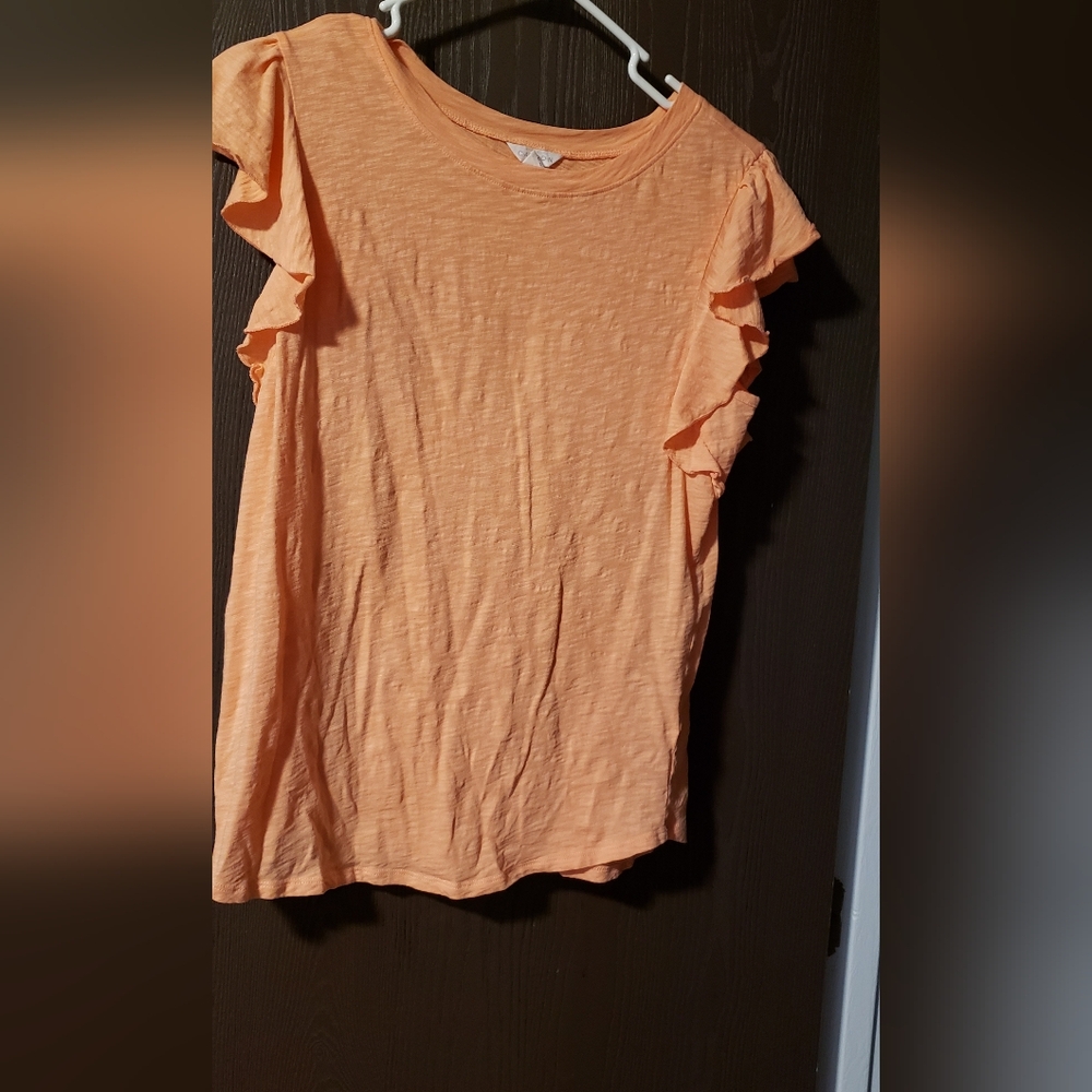 Caslon Short Sleeve Ruffle Top - Peach